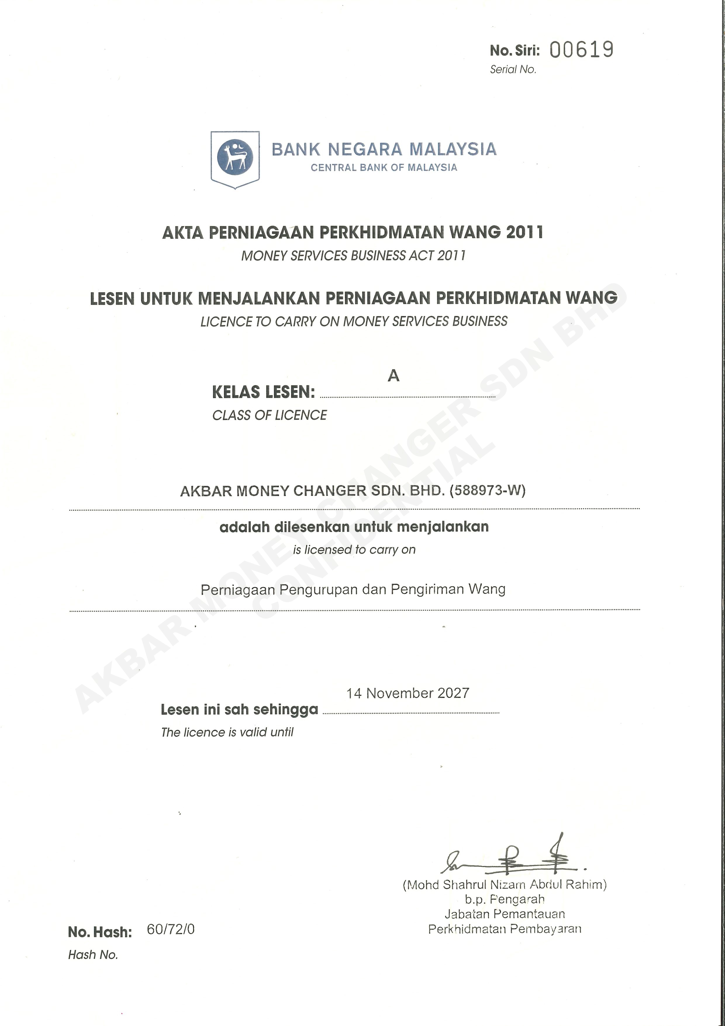 BNM Certificate
