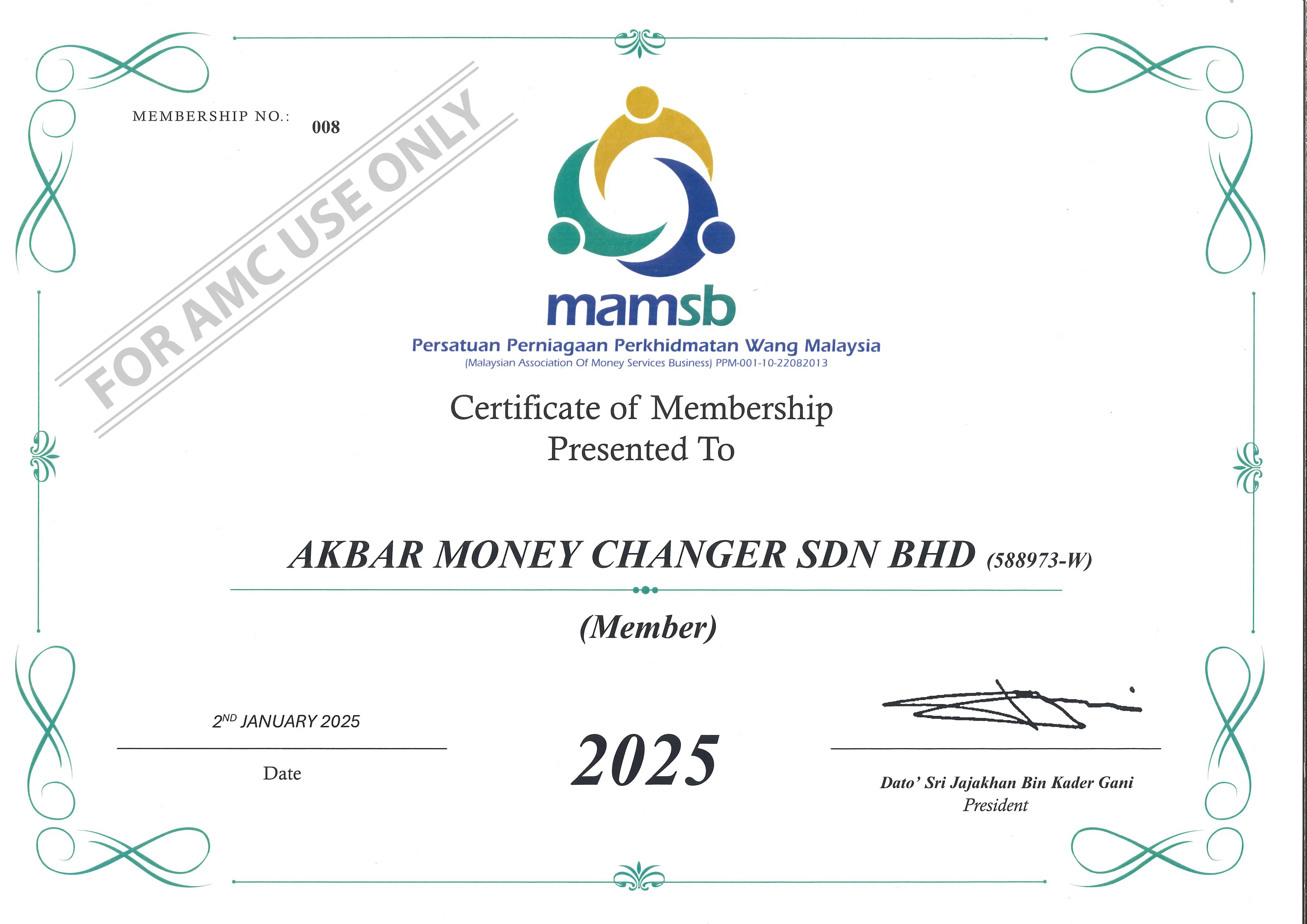 MAMSB Member Certificate